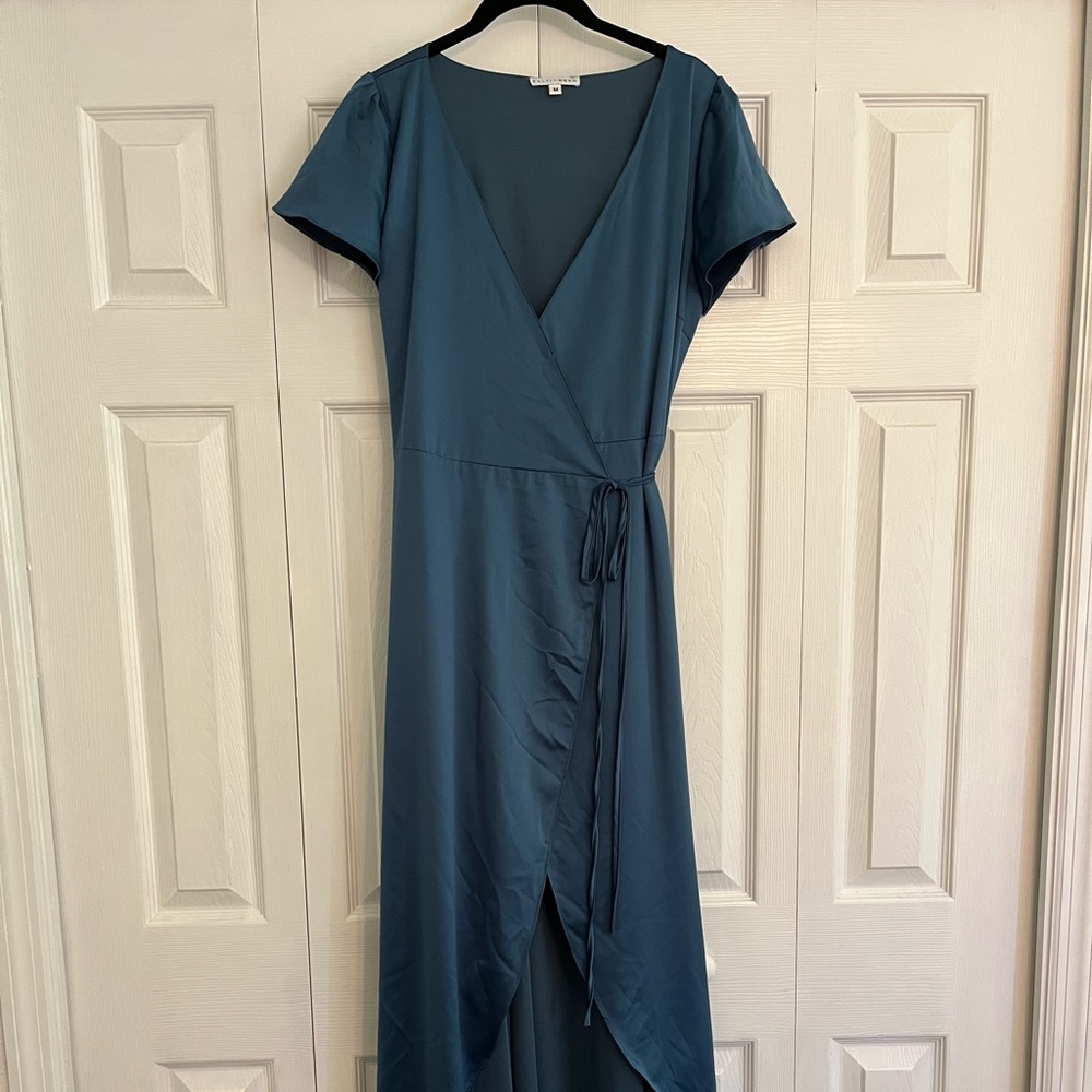 Baltic Born - Krystal Blue Satin Wrap Gown - M
